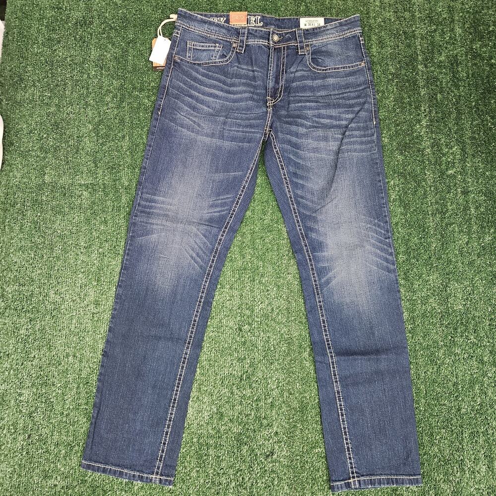 NEW TK Axel Jeans Mens 36x34 Blue Athletic Fit Stretch Denim Tapered Leg